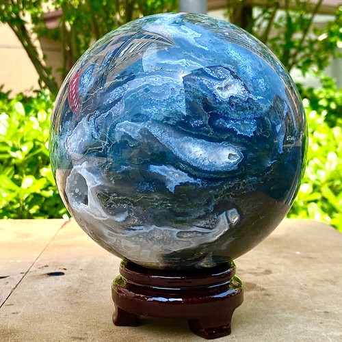 9.57LB Natural Water Grass Agate Ball Quartz Crystal Ball Healing - 第 8/13 張圖片