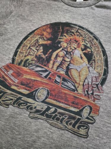 Aztec Pride men's T-shirt color gray Chicano Mexican California Style Chevy - Picture 2 of 2