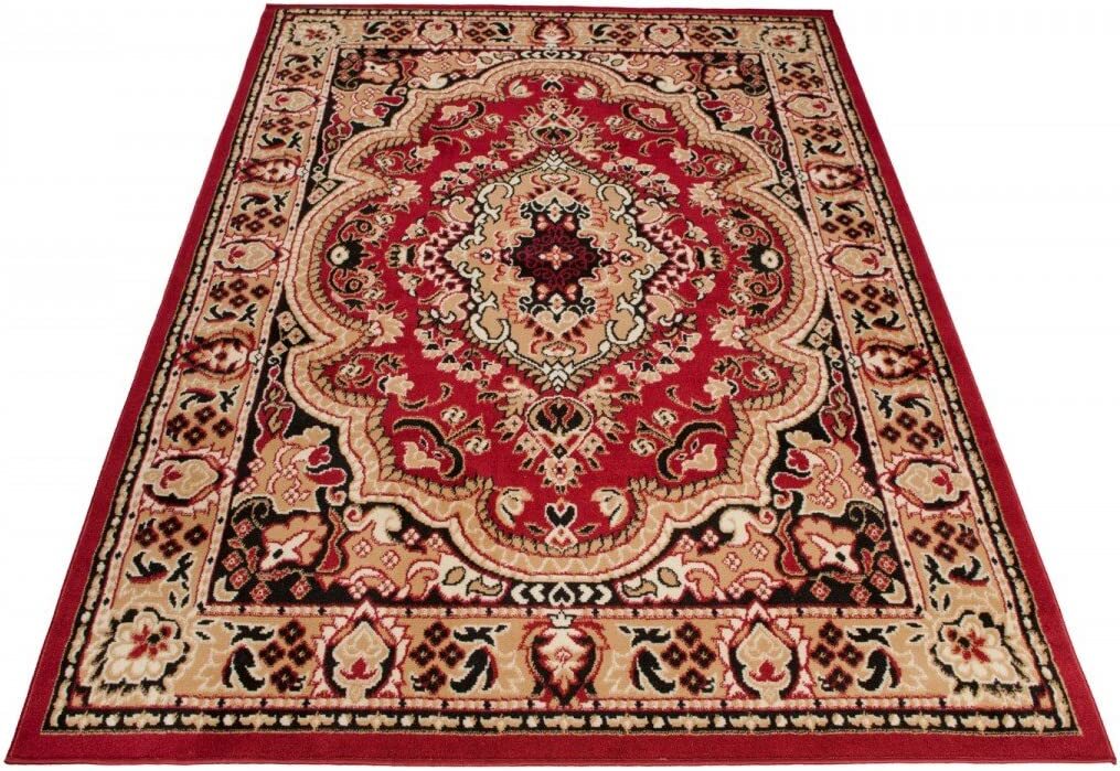 Orientalisch Vintage Teppich Kurzflor Wohnzimmerteppich Beige Rot Grün Braun