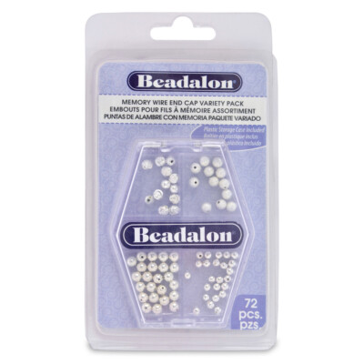Beadalon  Memory Draht Endkappen Variety Pack 3mm 4mm versilbert 72 Stück