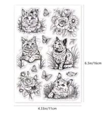 cat clear stamps Floral Art card NEW Free Shipping