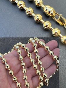 Authentic 14k Gold Plated 925 Silver 8mm Ball Bead Chain Moon Cut Dog Tag Mens Necklace