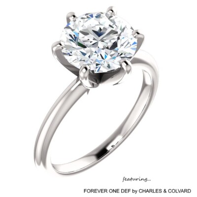 2.00 Carat (8mm) Forever One DEF Moissanite 6 Prong Solitaire Ring in 14k Gold