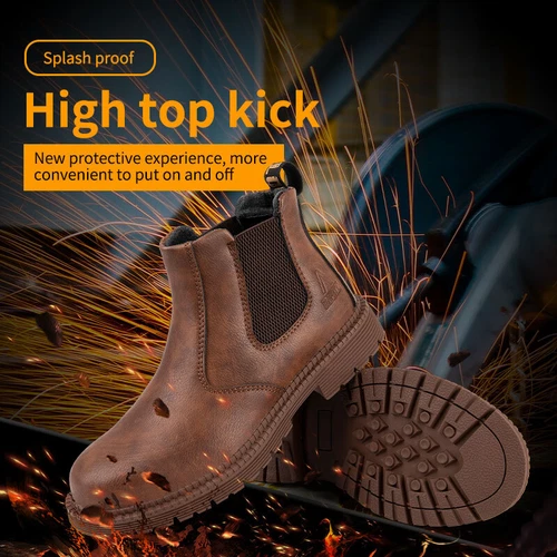 Women Men Leather Brown Safety Boots Work Shoes Steel Toe SlipOn Water Resistant - Bild 10 von 31