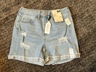 SO Jean Shorts Juniors Size 3 Blue Cuffed Distressed Midi Curvy High Rise — photo 1