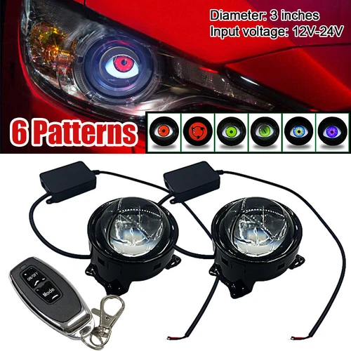 Car Dynamic Devil Eyes Lights 3 Inch 12v Car WIFI Control Eyes Retrofit Kit - Picture 3 of 17