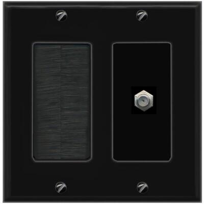 RiteAV 1 Port Coax Cable TV F-Type Wall Plate Brush Black