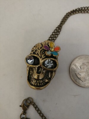 Love Miracle skull enamelled flower rhinestone pendant necklace