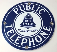 Vintage Public Telephones Sign - Bell System Gas Pump Porcelain Phone Booth Sign