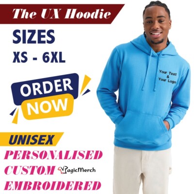 Personalisierter individuell bestickter Uneek The UX Hoodie Ihr Text Logo Hirsch Henne UX4