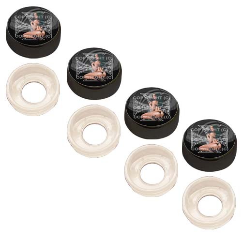 4 Black Custom License Plate Frame Screw Snap Caps Covers Pin Up Skull