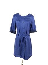 NWT Trina Turk Linen Blend Shift Dress Size 8 Blue Button Up Short Sleeve Belt