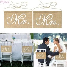 2pcs Mr And Mrs Burlap Chair Banner Set Rustic Theme - Groom Bride Wedding Props