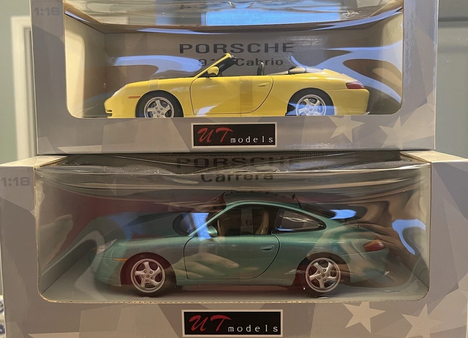 UT Models Bundle lot: 1:18 Porsche 911 996 coupe GREEN + cabrio YELLOW - Image 2 of 4