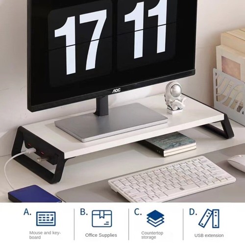 Increase Monitor Height Desktop Storage Rack USB Monitor Stand Connects Office - Afbeelding 6 van 20