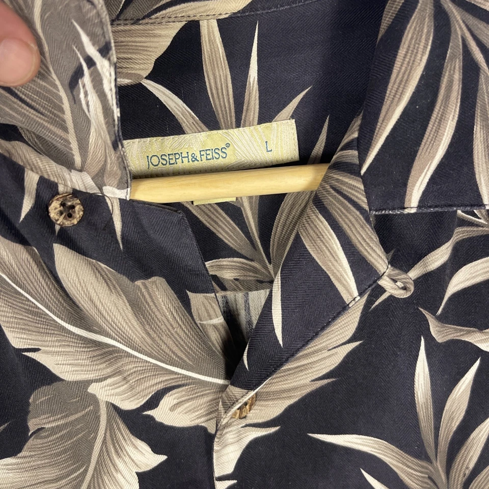 Camisa de campamento vintage Joseph & Feiss grande gris carbón cuello lazo hawaiana Foto 3 de 4