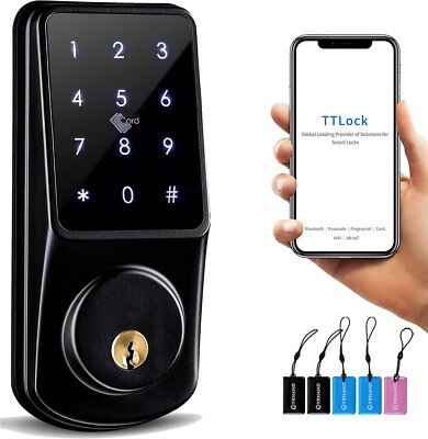  Smart Keyless Keypad Bluetooth Deadbolt IP65 w/ APP, Code, ID Card & Keys 