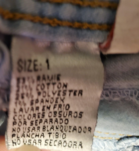 Tush Push Jeans Stretch Blau Denim Jeans Schlitz Oberschenkel Reißverschluss Größe 1 - Bild 7 von 13