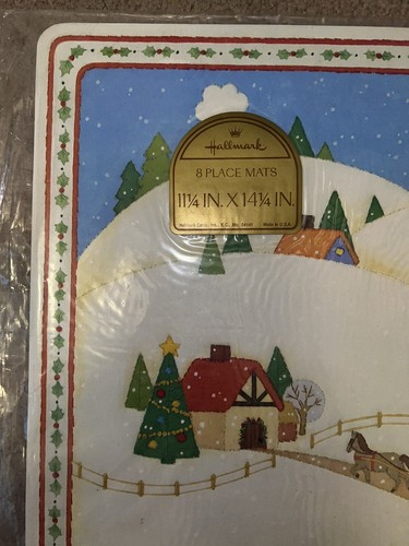 8 PC Vintage Hallmark Holiday Christmas Snow Horse Sleigh Placemats NEW SEALED - Picture 2 of 18