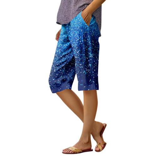 Women's Fashion Printed Pocket Elastic Waist Casual 5/10 Pants - Picture 2 of 39