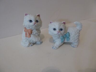 Homco White Persian Kitten Figurines, Porcelain, Vintage, Marked