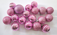 Lot of 19 Christmas Pink Glitter Shiny Ball Ornaments Tree Hanging Plastic 3"