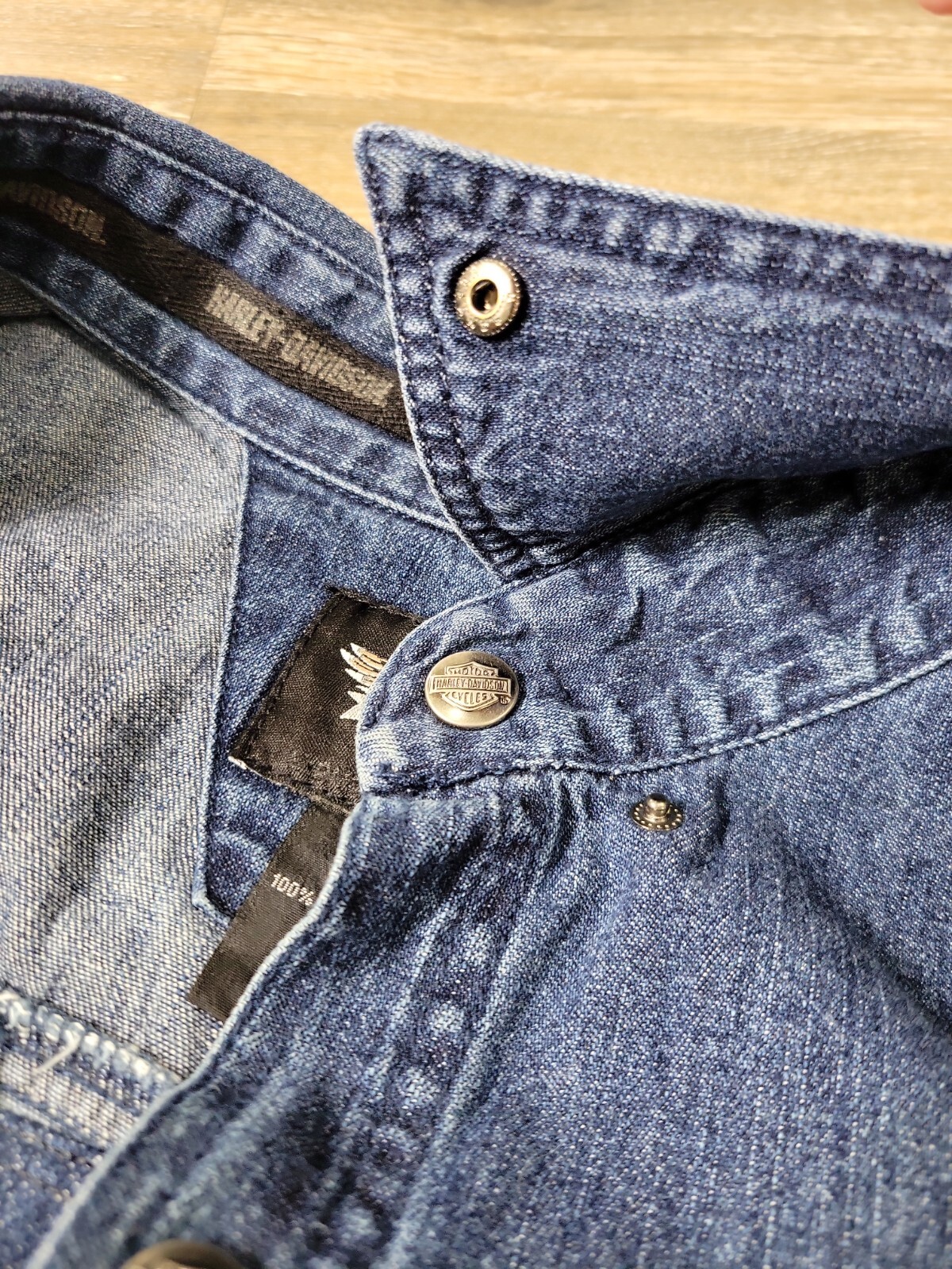 Harley Davidson Men's 4XL Denim VEST Button Up BIG Ea… Gem
