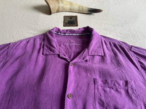 Tommy Bahama Silk Shirt 2XL 50s Rockabilly Retro Loop Collar Exotic Trees Purple - Picture 6 of 19