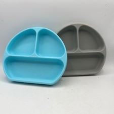 Baby Drom suction Plates. 2 . Aqua and gray. For toddlers, kids.