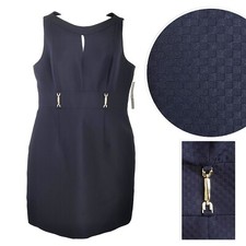 New Tahari Levine Studio Blue Sheath Dress Navy Blue Checker Workwear $128 10P