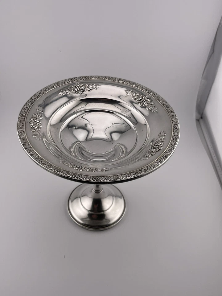 HUNT  STERLING SILVER COMPOTE, ETCHED ROSES. Hunt Sterling Silver Candy Dish - Image 2 of 4