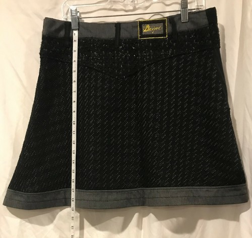 Falda Desigual Negra Línea A 19" L Lana Boucle Tweed Rayas Botones 42 = US10 - Imagen 5 de 5