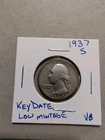 1937 Washington Quarter San Francisco Silver VG Circulated US 25C KEY DATE