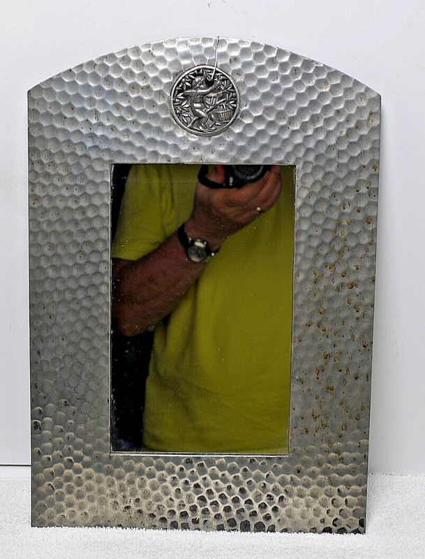 Antique English Pewter Metal Mirror / Hand Hammered/Aesthetic Period