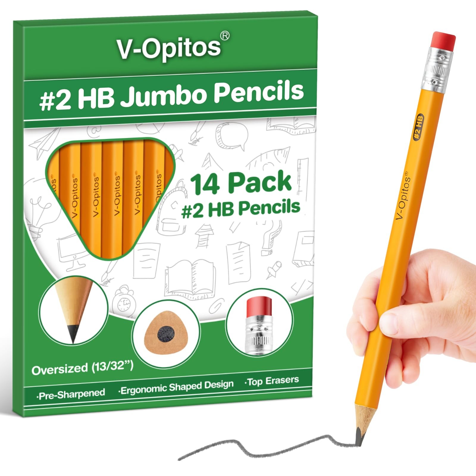 S - 14 Pack Triangle Pre-sharpened Wood-cased Pencils With