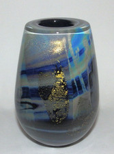 Hand Blown Multi Blue Swirl Thick Walled Art Glass Vase