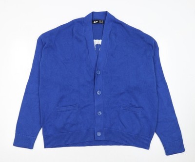 Stussy Damen Strickjacke blau Baumwolle V-Ausschnitt S-M Strickpullover