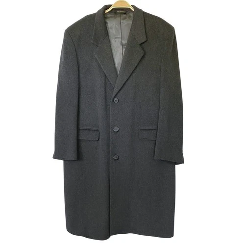 Vintage 80s Made in Yugoslavia Wool Overcoat Men 46R Charcoal Grey Long Coat - product listing photo