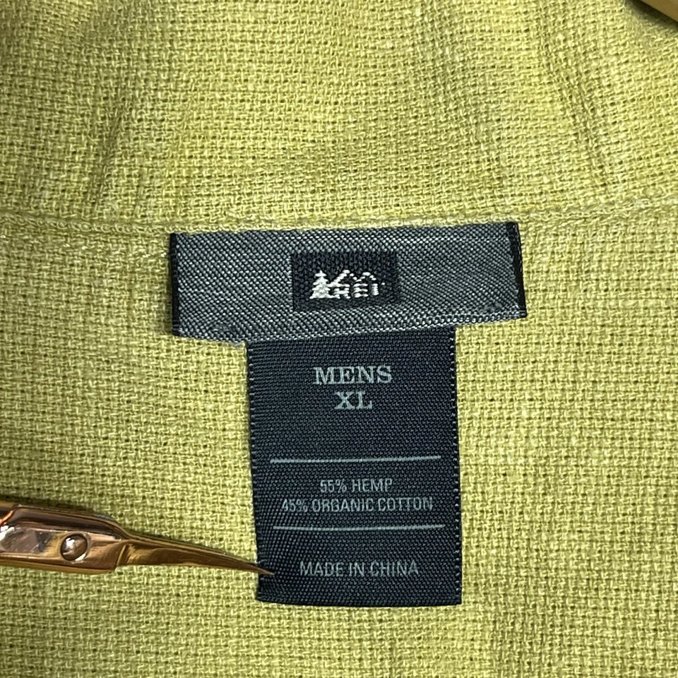 REI Men’s Yellow Green Hemp Organic Cotton Short Sleeve Camp Shirt Size XL - Image 2 of 4