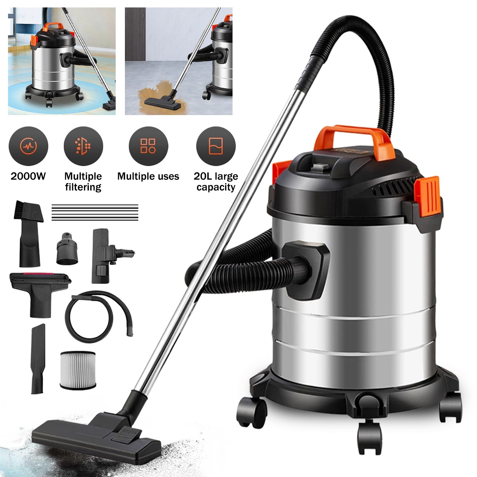 20L Nass Trocken Staubsauger Industriestaubsauger industriesauger 2000W 3-in-1