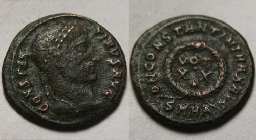 Rare Original Ancient Roman coin Constantine I 325 AD Laurel wreath success vows