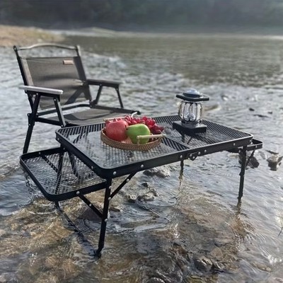 Portable Folding Metal Table for Camping - Durable Iron causal Style with Handle