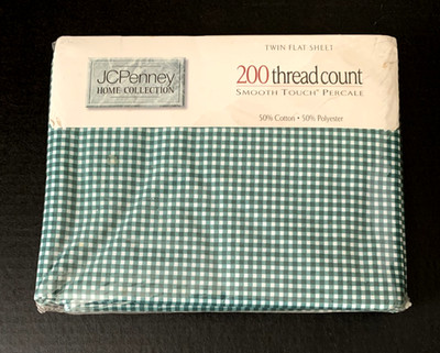Vtg JCP Penney Forest Green & White Gingham Check Twin Flat Sheet(s) 66X96 NEW