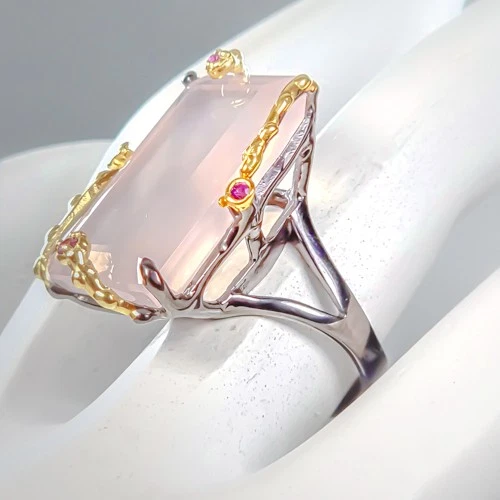 Joyería 37 ct Anillo Cuarzo Rosa Natural Plata de Ley 925 Talla 8/R438025 Foto 2 de 4