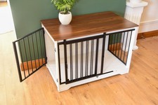 Pet Dog Crate Furniture Enclosure - White with Dark Wood Top - Medium 100cm x 60