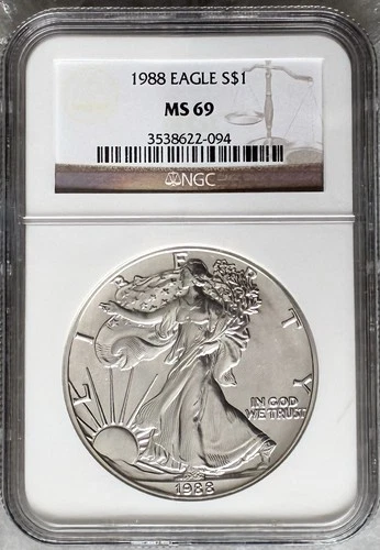 1988 $1 1oz American Silver Eagle NGC MS69 Brown Label Beauty .999 Bullion Coin