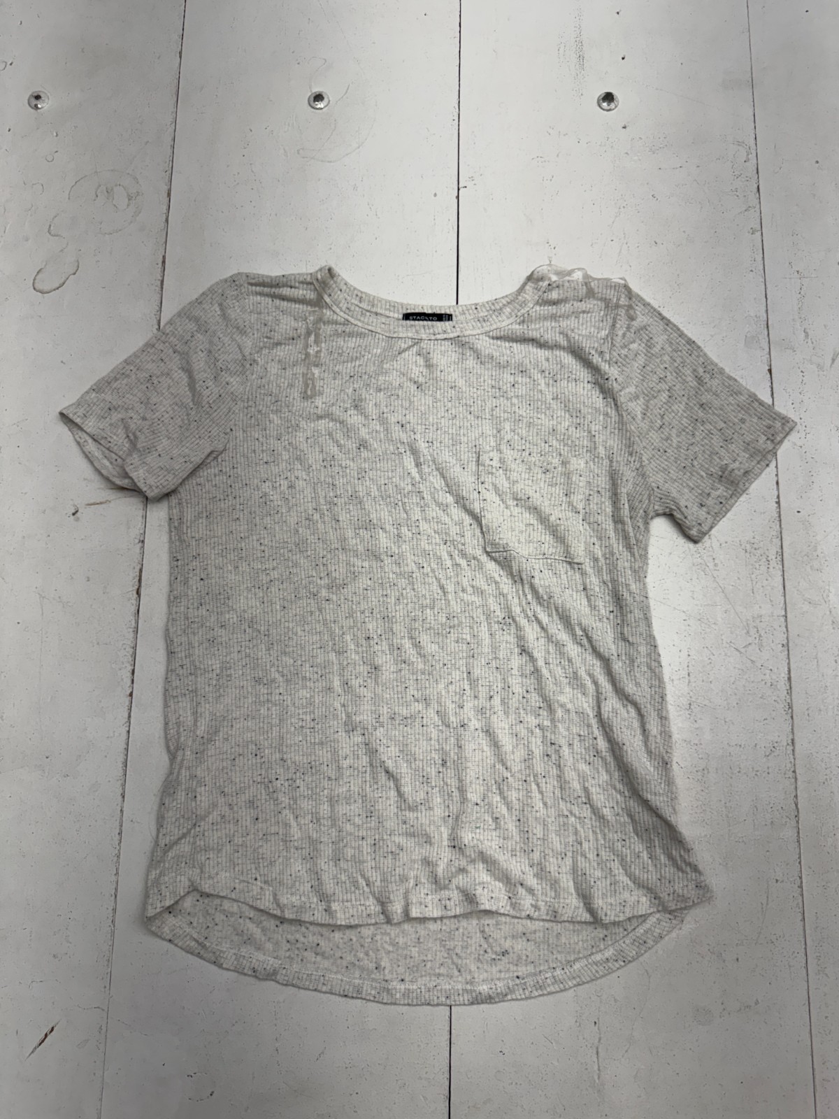 Staccato Solid White Ribbed Basic Short Sleeve T … - image 1