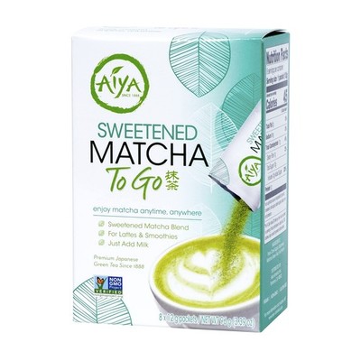 Aiya Japanese Sweetened Matcha Powder to Go Sticks - Ceremonial 8 Count 