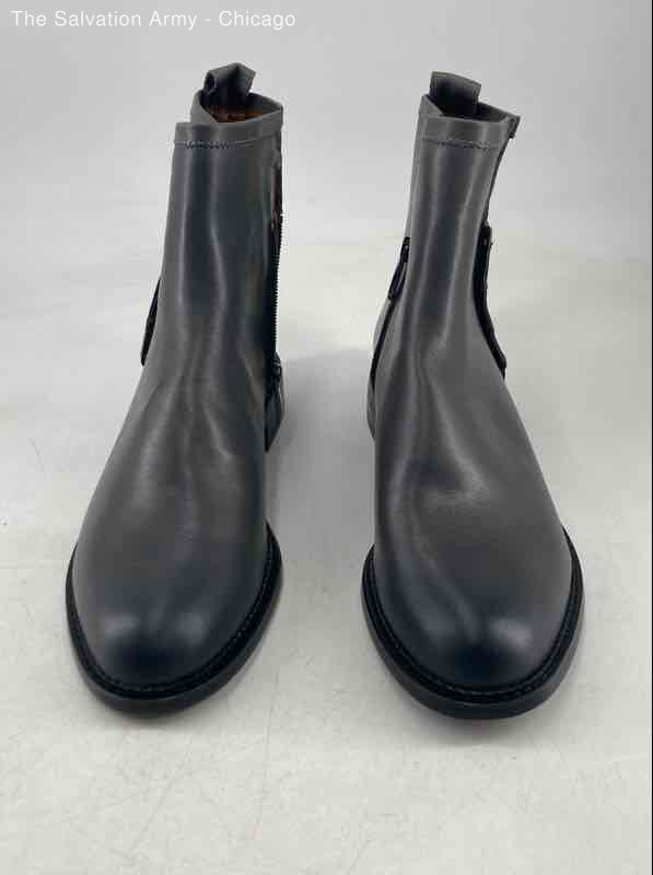 Franco Sarto Womens Gray Leather Round Toe Side Zip Ankle Booties Size 8