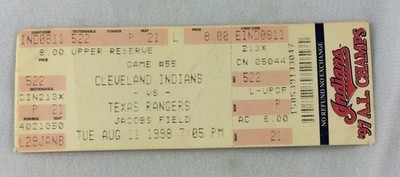 MLB 1998 08/11 Texas Rangers at Cleveland Indians Full Ticket-Loaiza WP
